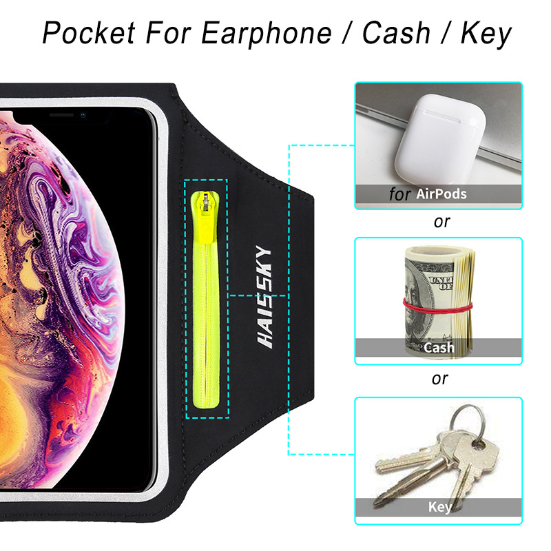 Running Sport Armbands Phone Case on Hand Holder Zipper Car key Pocket Earphone Bag For Airpods Pro iPhone Samsung ArmBand Bags