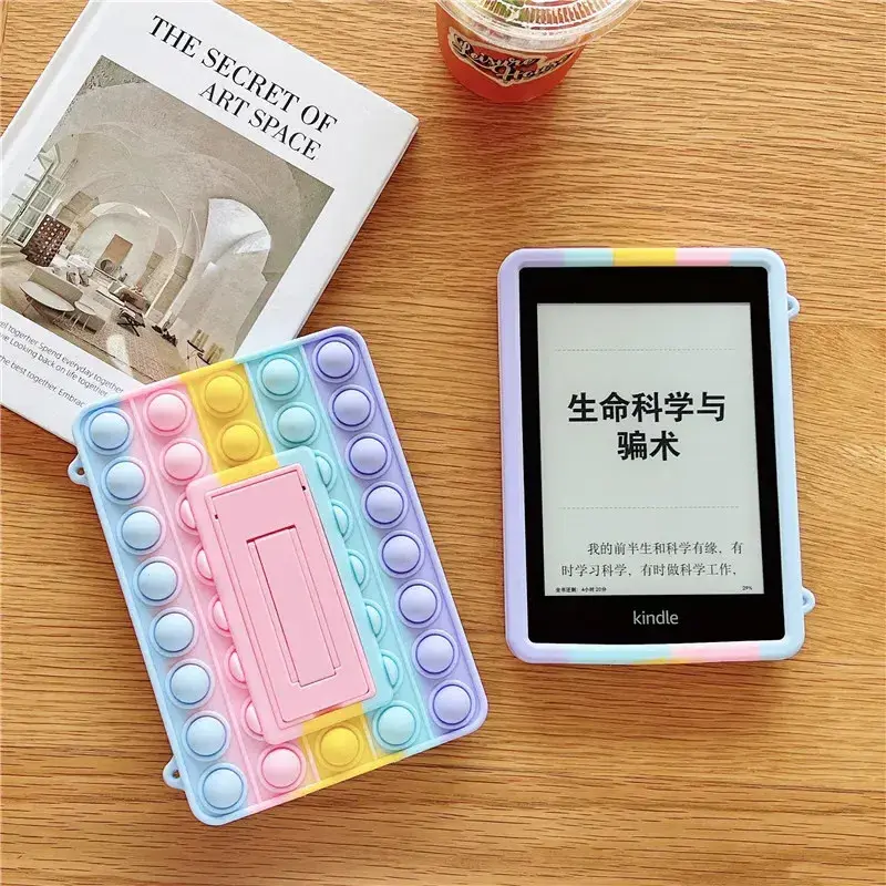 E-Book Silicon Protective Tablet Cover For Kindle Paperwhite5 6.8 1 2 3 4 10th 7th 6th 5th  Case with hand strap stand