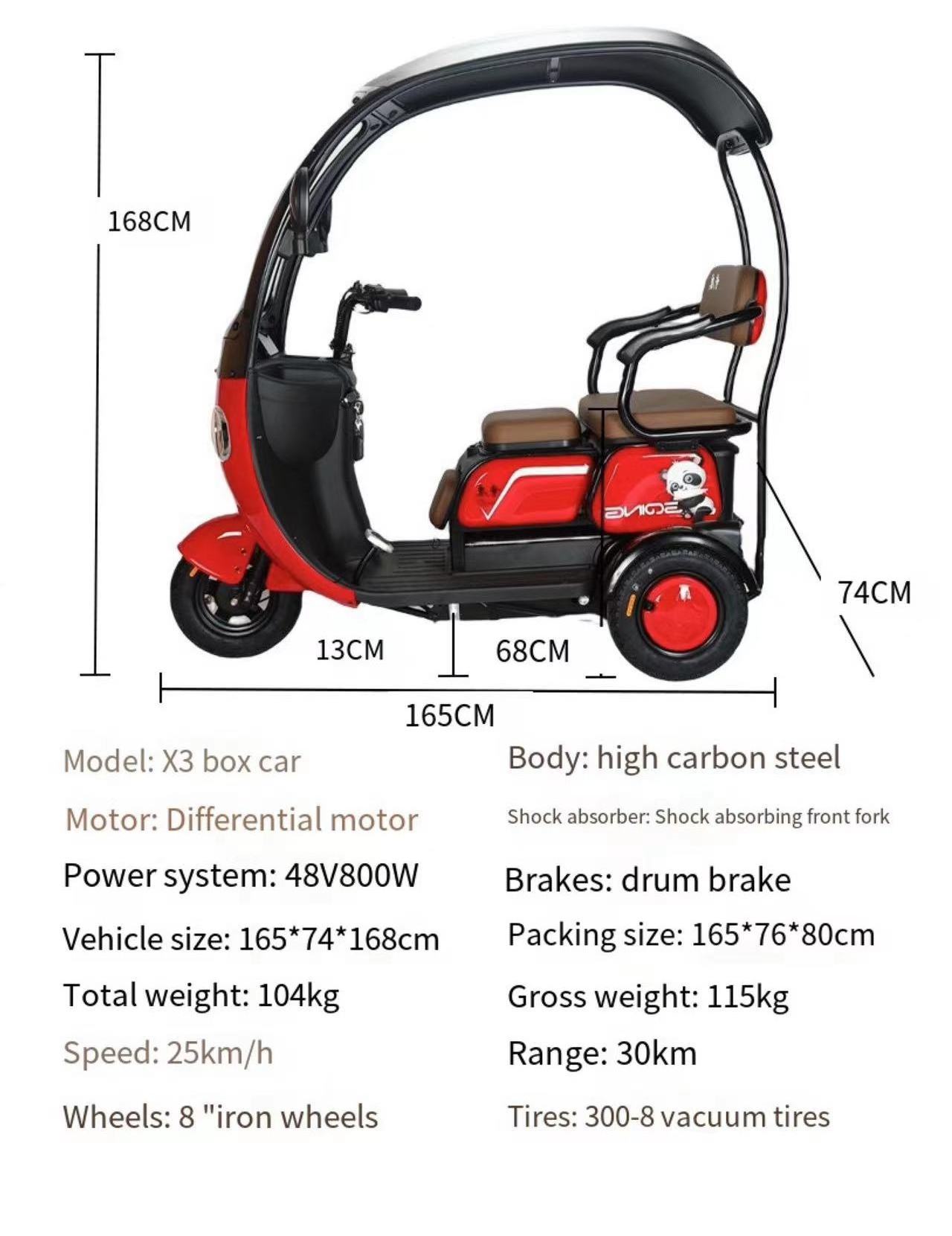 Passenger electric tricycle Freight bicycle rickshaw 3 wheeled motorcycle