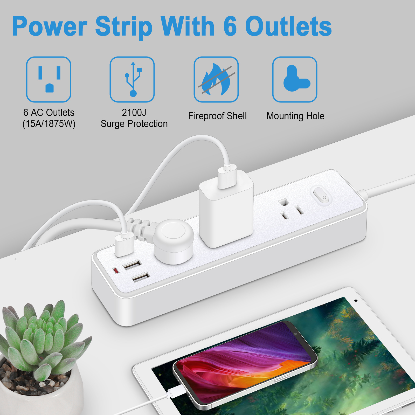 US Standard Plug Surge Protector Multi Plug Sockets with outlet Industrial Extension Power Strip with USB Port