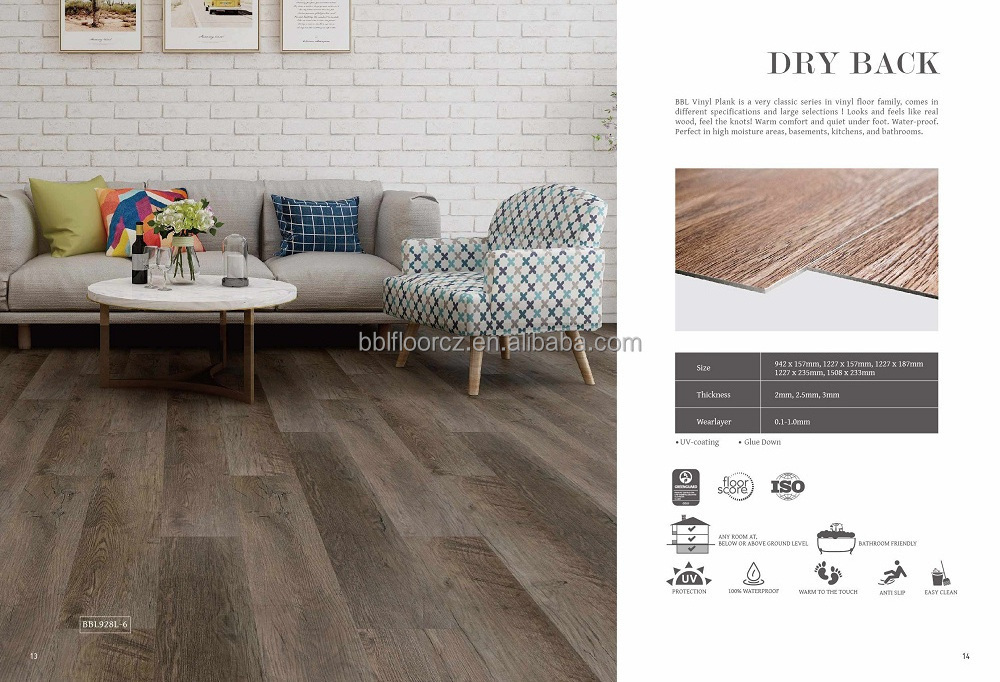 BBL waterproof dry back lvt 2 mm pisos flotante laminados pvc vinyl flooring