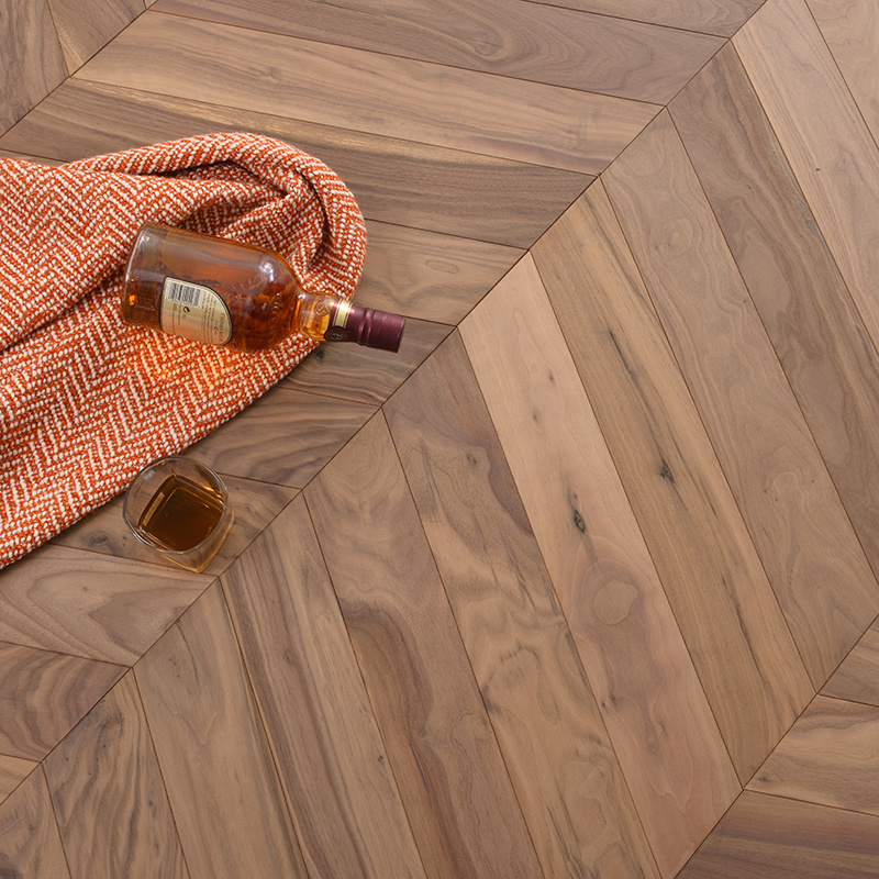 European oak walnut chevron parquet solid wood look engineered flooring