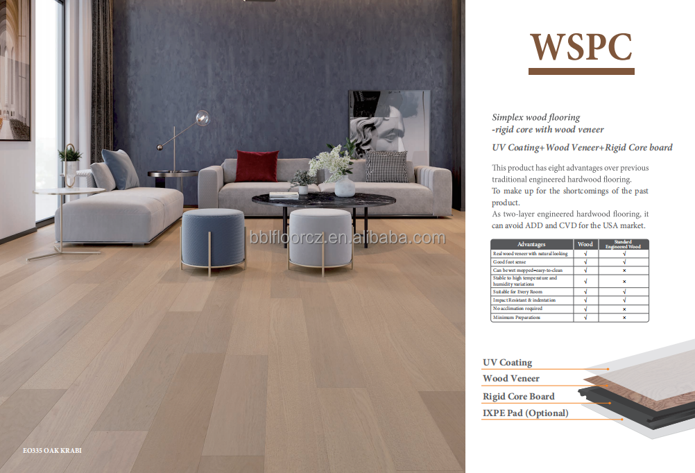 Jiangsu BBL waterproof hardwood floor wspc solid parquet 8mm engineered wood flooring