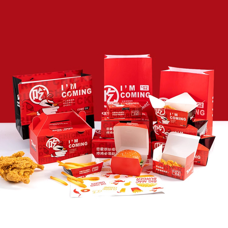 Restaurant Fried Chicken Burger French Fries Disposable take away to go packaging pizza box lunch paper box for finger fast food