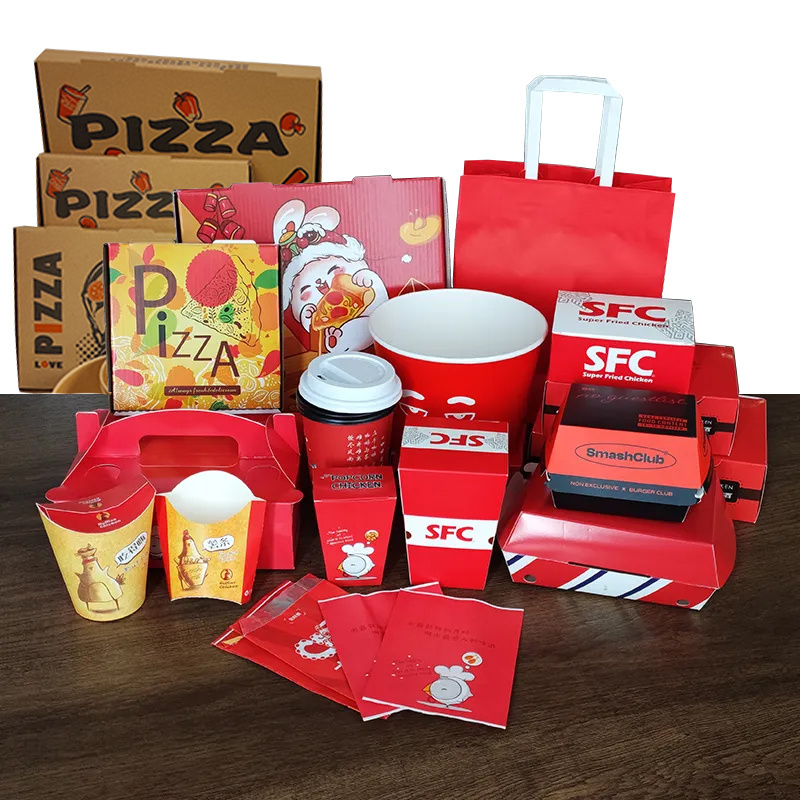 Restaurant Fried Chicken Burger French Fries Disposable take away to go packaging pizza box lunch paper box for finger fast food