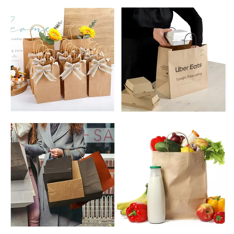 Custom Printed Logo Restaurant Food takeaway For Small Toast Bakery Baguette Croissant Bread Donuts Kraft Paper Packaging Bag