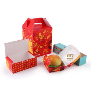 Customized Food Grade MDonald Burger Packaging Take Away French Fries Fried Chicken Wings Nuggets Carton Paper Food Gable Box