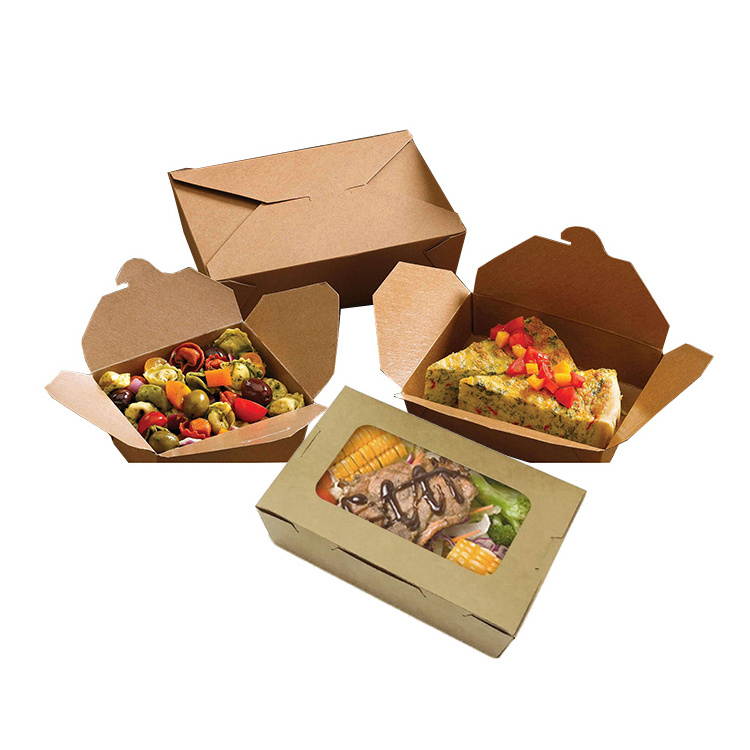 Catering recycle packaging wax coated brown kraft corrugated compostable paper food grade box with window