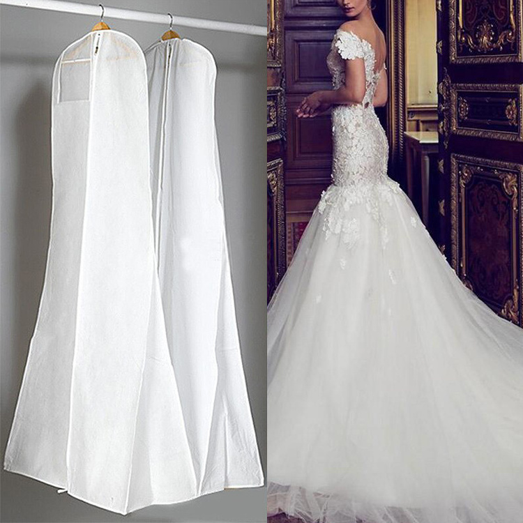 Quality wholesale custom logo 600 denier polyester breathable clothes cover wedding long dress bridal gown non woven garment bag