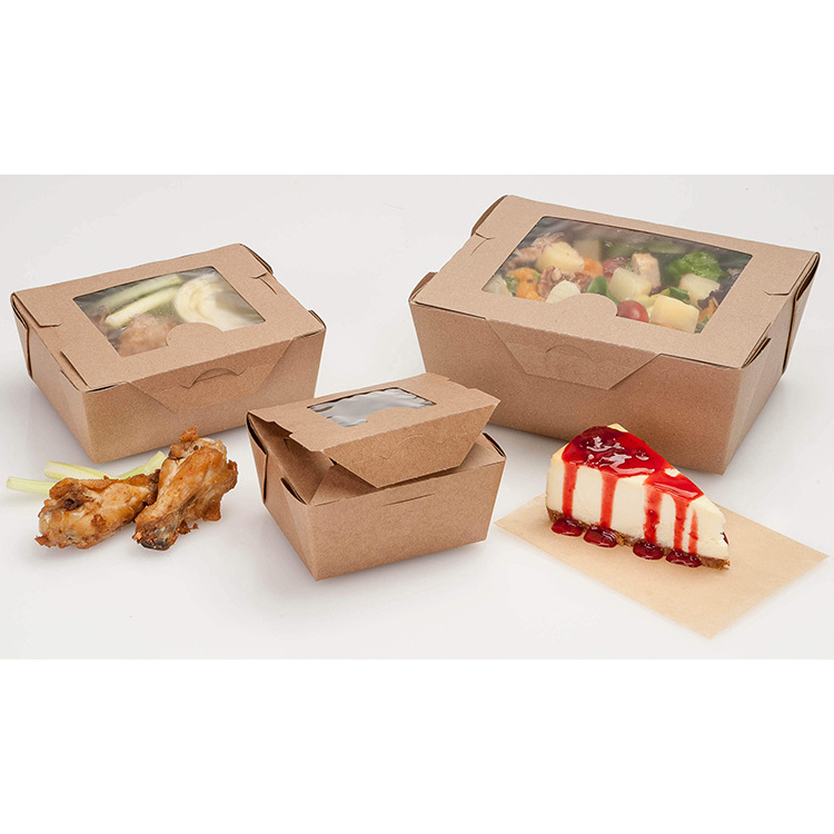 Catering recycle packaging wax coated brown kraft corrugated compostable paper food grade box with window