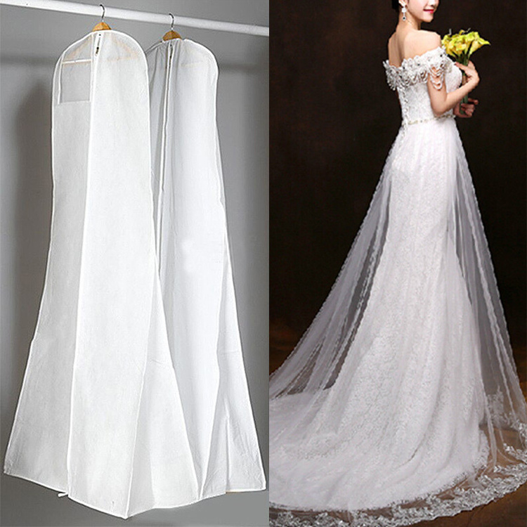 Quality wholesale custom logo 600 denier polyester breathable clothes cover wedding long dress bridal gown non woven garment bag