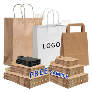 Custom your own logo print factory Recyclable adhesive white black brown craft coffee food kraft paper bag packaging with handle