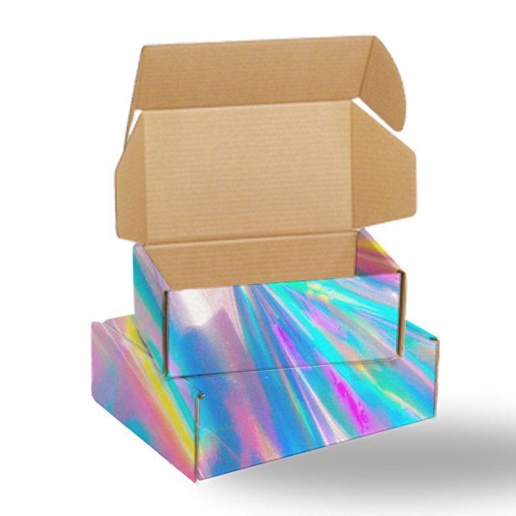 Custom Suit Purple Red Pink Holographic Clothing Packaging Kraft Mailerbox Mailer Mailing Box Shipping Corrugated Paper Boxes