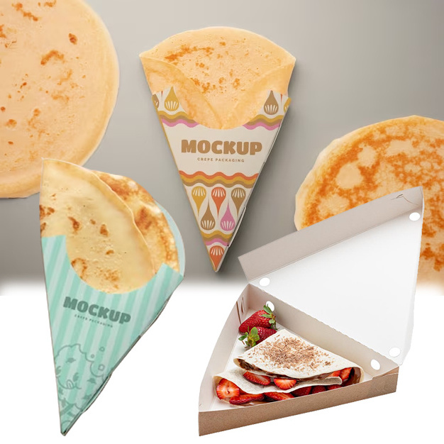 Biodegradable Pancake Pizza Cone Greaseproof Paper Crepe Holder Triangle Takeaway Waffle Bubble Packaging Paper Box