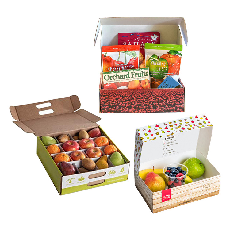 Custom packaging food containers carton mango cardboard box with handles compartments for Small fresh Fruit Snack Box