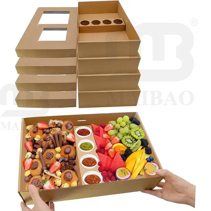 Custom recycle takeaway charcuterie food box paper disposable food packaging brunch lunch grazing platter boxes with window lid