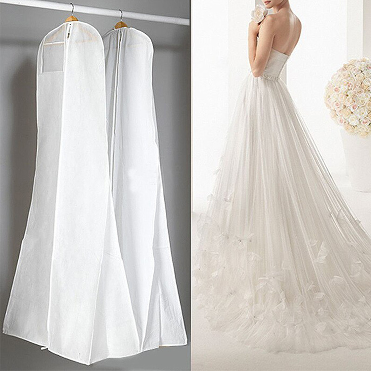 Quality wholesale custom logo 600 denier polyester breathable clothes cover wedding long dress bridal gown non woven garment bag