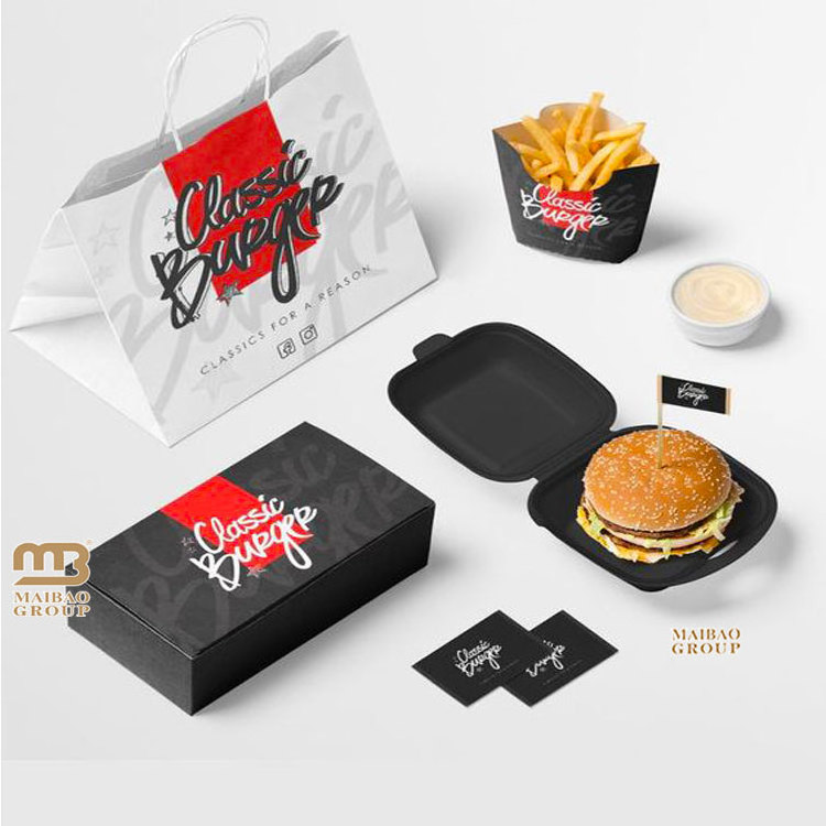 Fast Food Packing Bag Korean Fried Chicken Chop Packing Box Popcorn Chicken Take Out Chips Box, Fast Food Paper Packaging Box