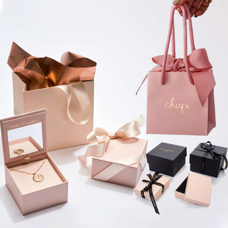 Hot Promotional boutique necklace ear stud box shopping pink luxury jewelry gift boxes jewellery packaging with paper bags