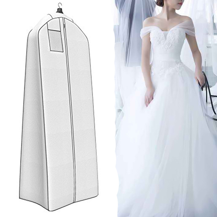 Large Size Wedding Dress Bridal Gown Clothes Cover Storage Protector Pocket Anti-dust Dustproof Breathable White Garment Zip Bag