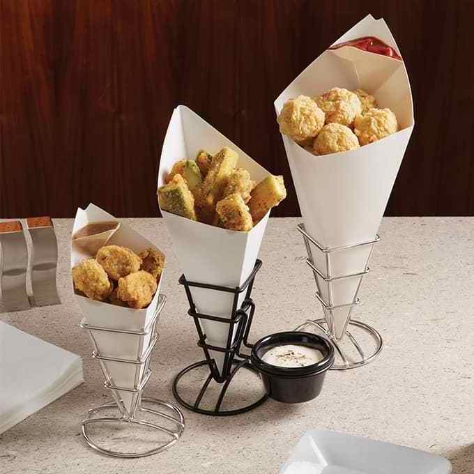 Hot Sale Paper Waffle Holder Packaging Pizza Box French Fry Bubble Waffle Holder Ice Cream Cup Triangle Crepe Cone For Takeaway