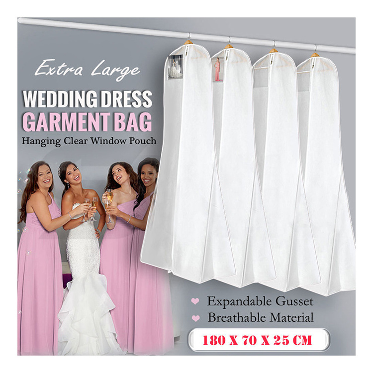 Large Size Wedding Dress Bridal Gown Clothes Cover Storage Protector Pocket Anti-dust Dustproof Breathable White Garment Zip Bag