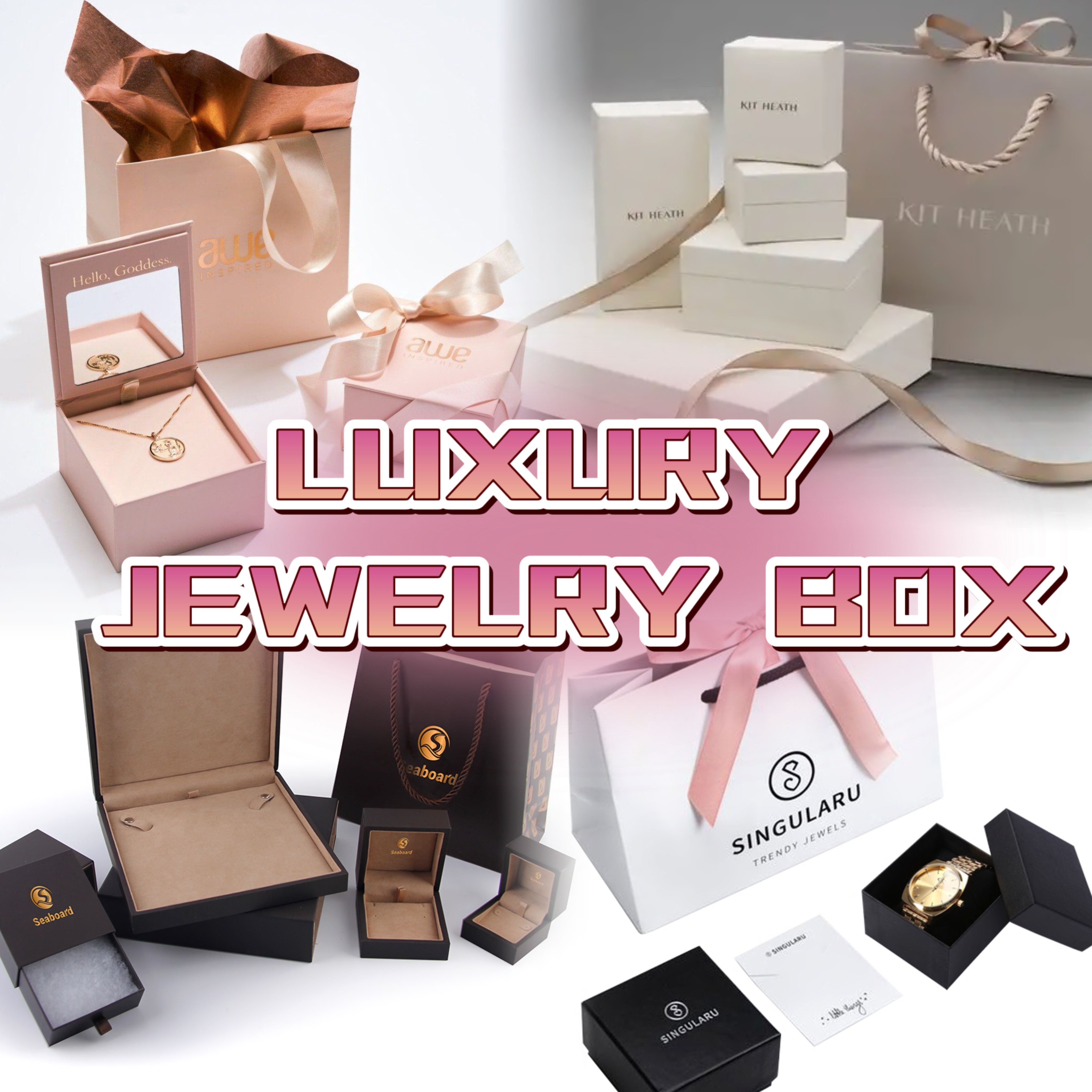 Hot Promotional boutique necklace ear stud box shopping pink luxury jewelry gift boxes jewellery packaging with paper bags