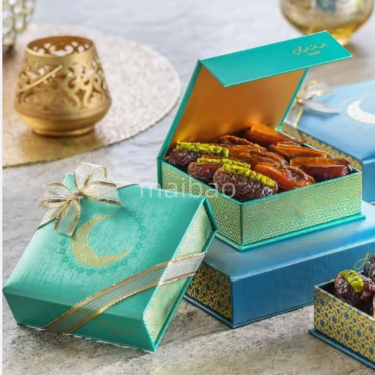 Saudi arabian islamic luxury cardboard carton sweets paper date boxes for ramadan gold gift chocolate dates box packaging dubai