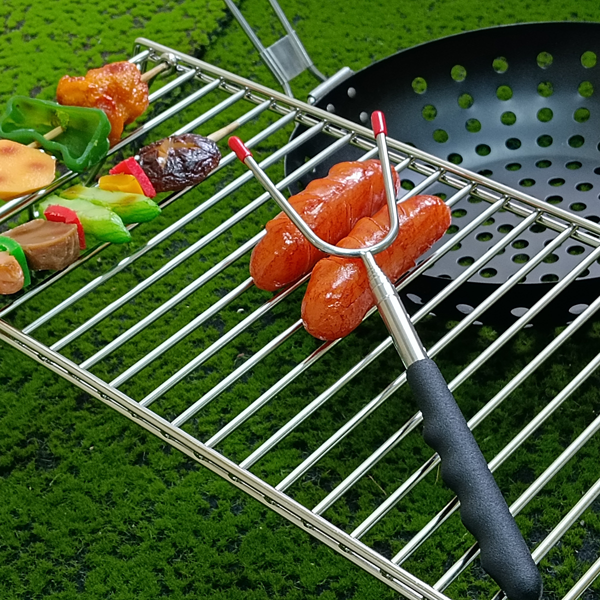 SK-2121-A Stainless Steel Roasting Sticks Telescoping BBQ Campfire Forks Barbecue Accessories