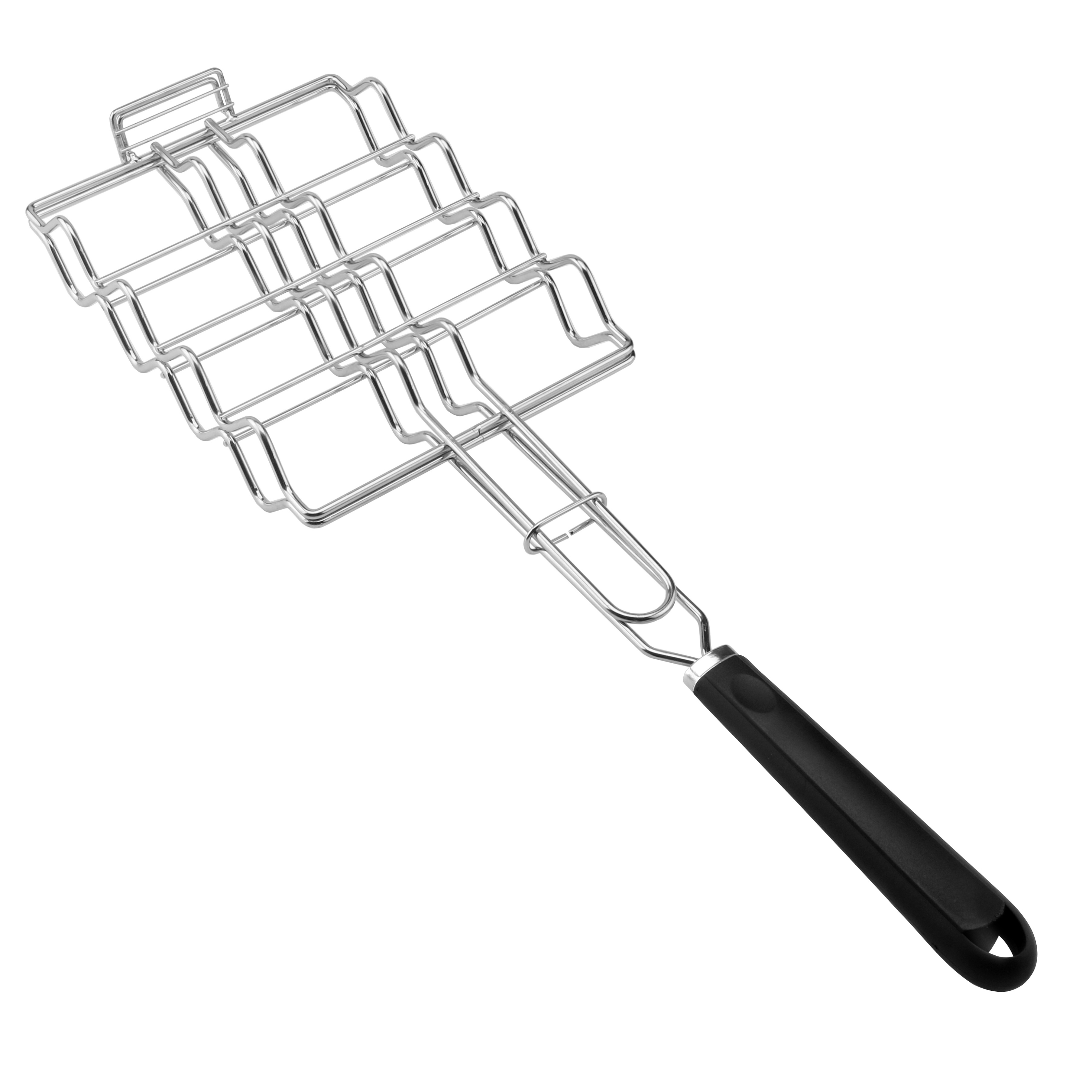 BQ-1176A-R Single Salad Fish Shaped BBQ Grill Net Barbecue Fish Grilling Basket With Wooden Handle