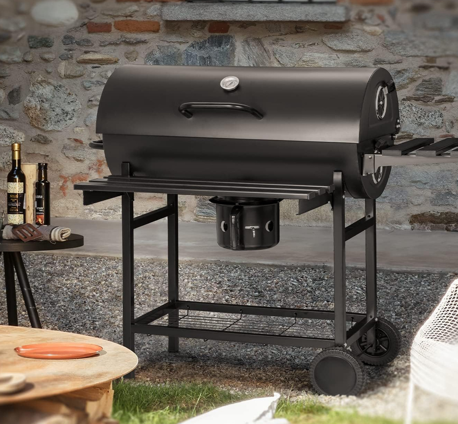 Heavy Duty Barbeque Grill Barrel Barbecue Smoker Oil Drum Charcoal Bbq Grill Offset Smoker With Double Bbq Grid