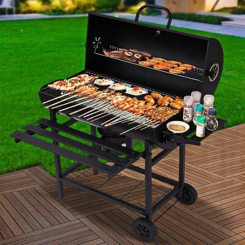 Outdoor Charcoal Smoke Grill Thermometer Portable Barbecue Grills with Chicken Rack Grill Stove