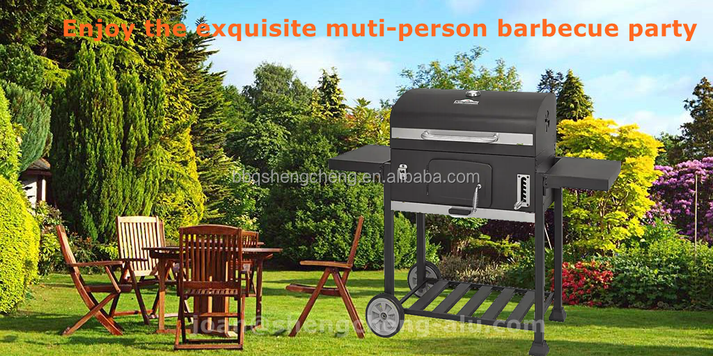 Charcoal Barbecue Grill and Smoker Heavy Duty Cast Iron Steel Flambe Trolley Food Trolley Flame Foldable Trolley Bbq