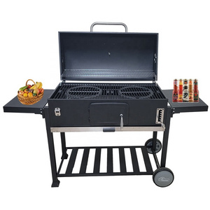 XXXL Adjustable height Charcoal BBQ Grill Trolley Barbeque Smoker Barbecue Grill with double cast round pizza pan