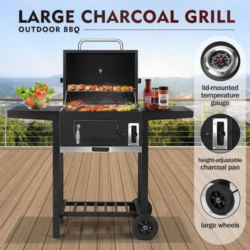 Charcoal BBQ Grill Trolley Portable Aluminium Cooking Grill Outdoor Barbecue Set for Picnic Patio Backyard Camping