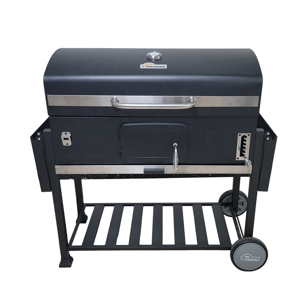 XXXL Adjustable height Charcoal BBQ Grill Trolley Barbeque Smoker Barbecue Grill with double cast round pizza pan