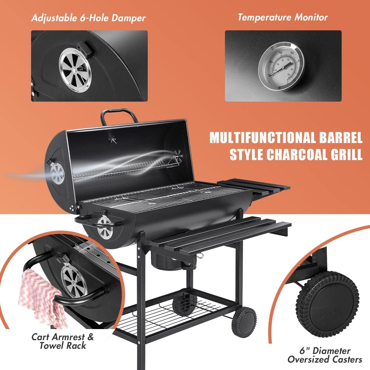 Heavy Duty Barbeque Grill Barrel Barbecue Smoker Oil Drum Charcoal Bbq Grill Offset Smoker With Double Bbq Grid