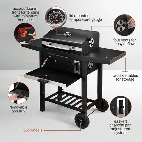 Charcoal BBQ Grill Trolley Portable Aluminium Cooking Grill Outdoor Barbecue Set for Picnic Patio Backyard Camping