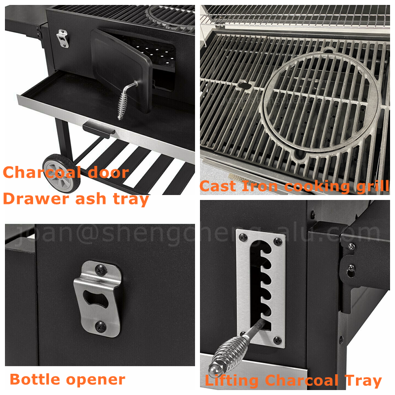 Charcoal Barbecue Grill and Smoker Heavy Duty Cast Iron Steel Flambe Trolley Food Trolley Flame Foldable Trolley Bbq