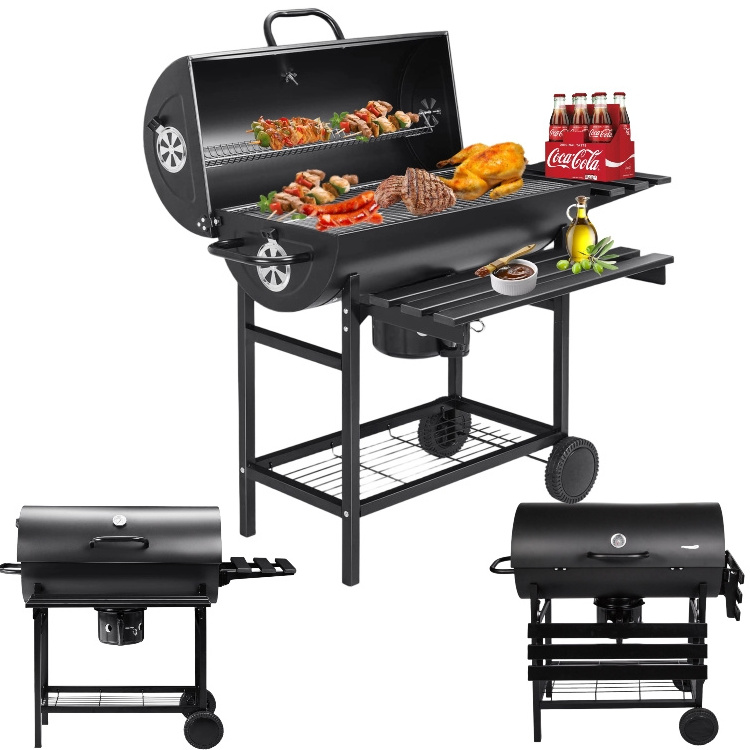 Heavy Duty Barbeque Grill Barrel Barbecue Smoker Oil Drum Charcoal Bbq Grill Offset Smoker With Double Bbq Grid