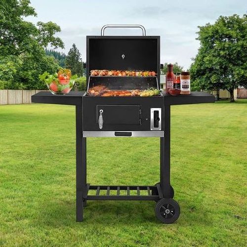 Charcoal BBQ Grill Trolley Portable Aluminium Cooking Grill Outdoor Barbecue Set for Picnic Patio Backyard Camping