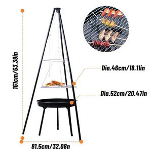 Outdoor Tripod Grill Height Adjustable Hanging Grill Portable Camping Fire Pit Campfire Tripod Fire Pit for Barbecue Cooking