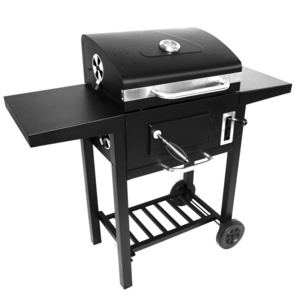 BBQ Trolley Charcoal Barbecue Grill Outdoor Patio Garden with Side Trays and Storage Shelf Steel Flambe Trolley Powder Coated