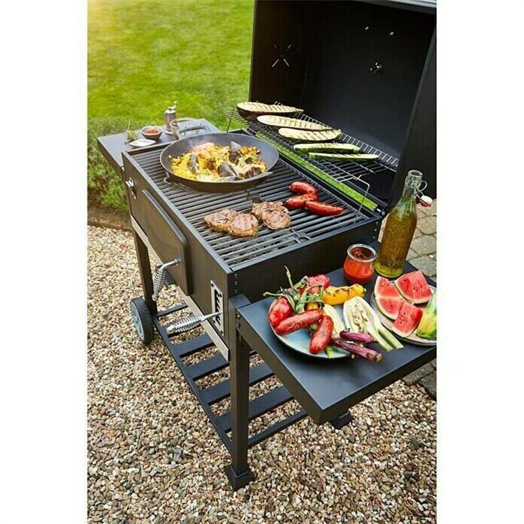 XXL Large Charcoal Smoker Trolley Barbecue Bbq Grill with round pizza pan For Backyard Outdoor