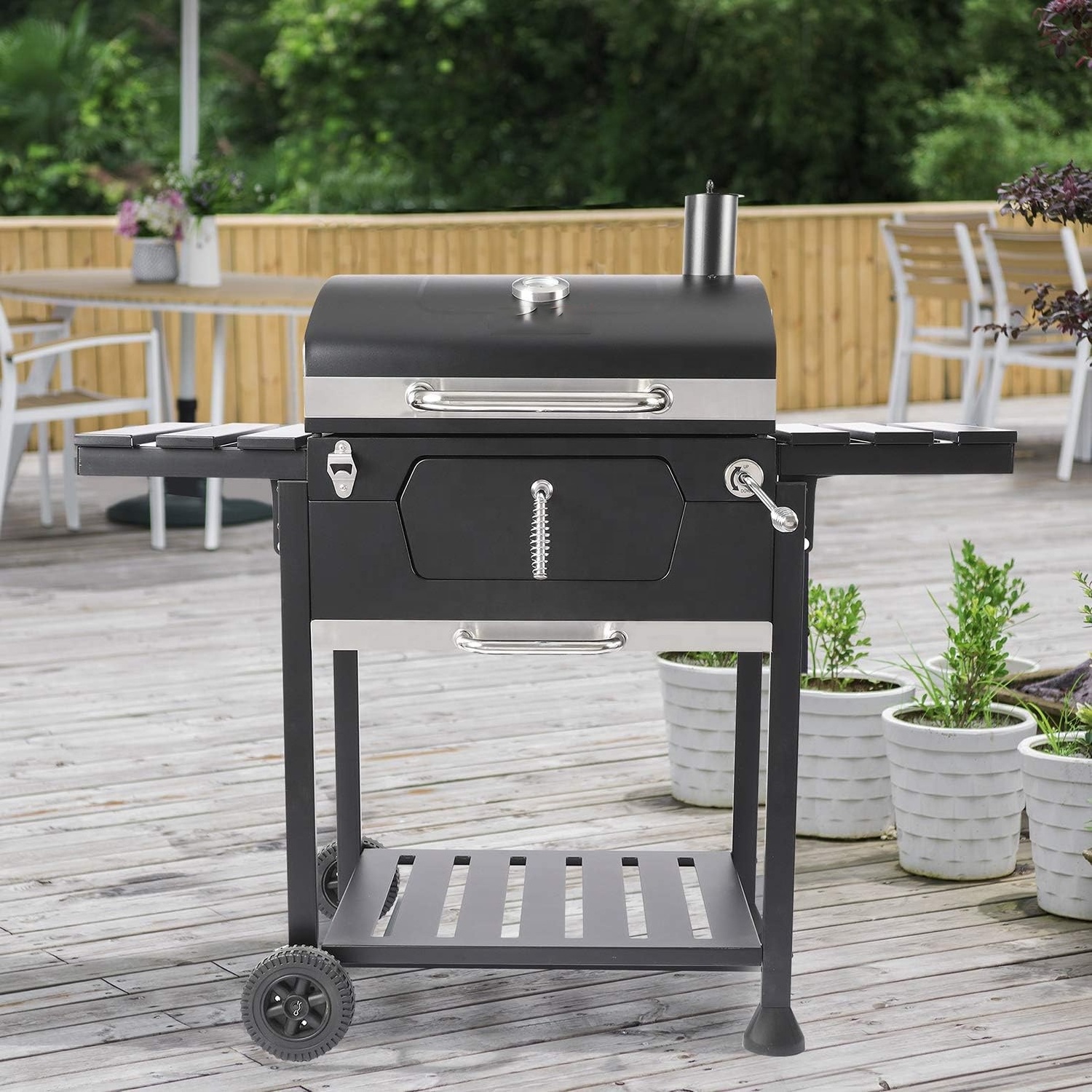 Heavy Duty Durable Smoker Grill Barbecue Trolley Metal Steel Charcoal bbq grills with Double Side Table