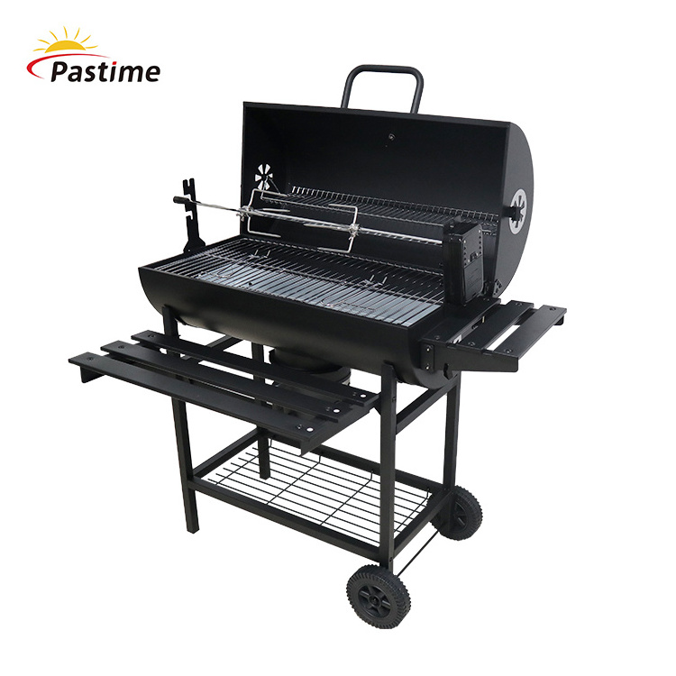 New Oil Drum Barrel Outdoor Charcoal Barbeque Bbq Grills Backyard Party Barbecue Smoker With Rotisserie Roast Chicken Rack