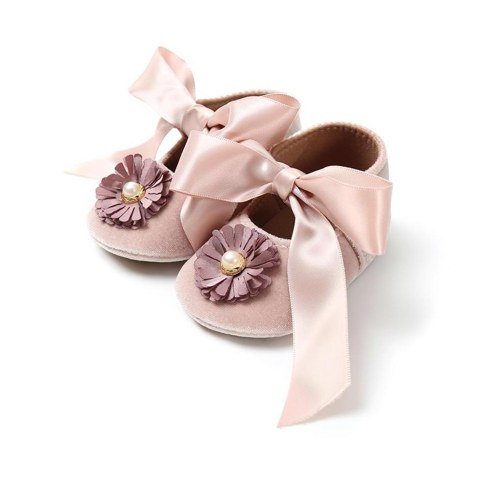 New style rubber soft sole Lace silk Bowknot flower button princess dress girl baby shoes