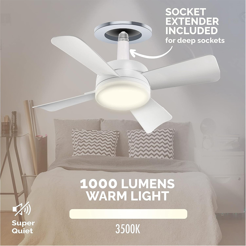 Mini ceiling fan light Cordless/Wireless with 1,000 Lumen/5,000 Kelvin LED Bulb/Ceiling Fan Replacement for Bedroom