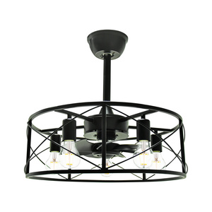 Caged Ceiling Fans with Lights and Remote,Bladeless Ceiling Fan,Low Profile Industrial Fan Bulbs for Porch,Patios,Kitchen,