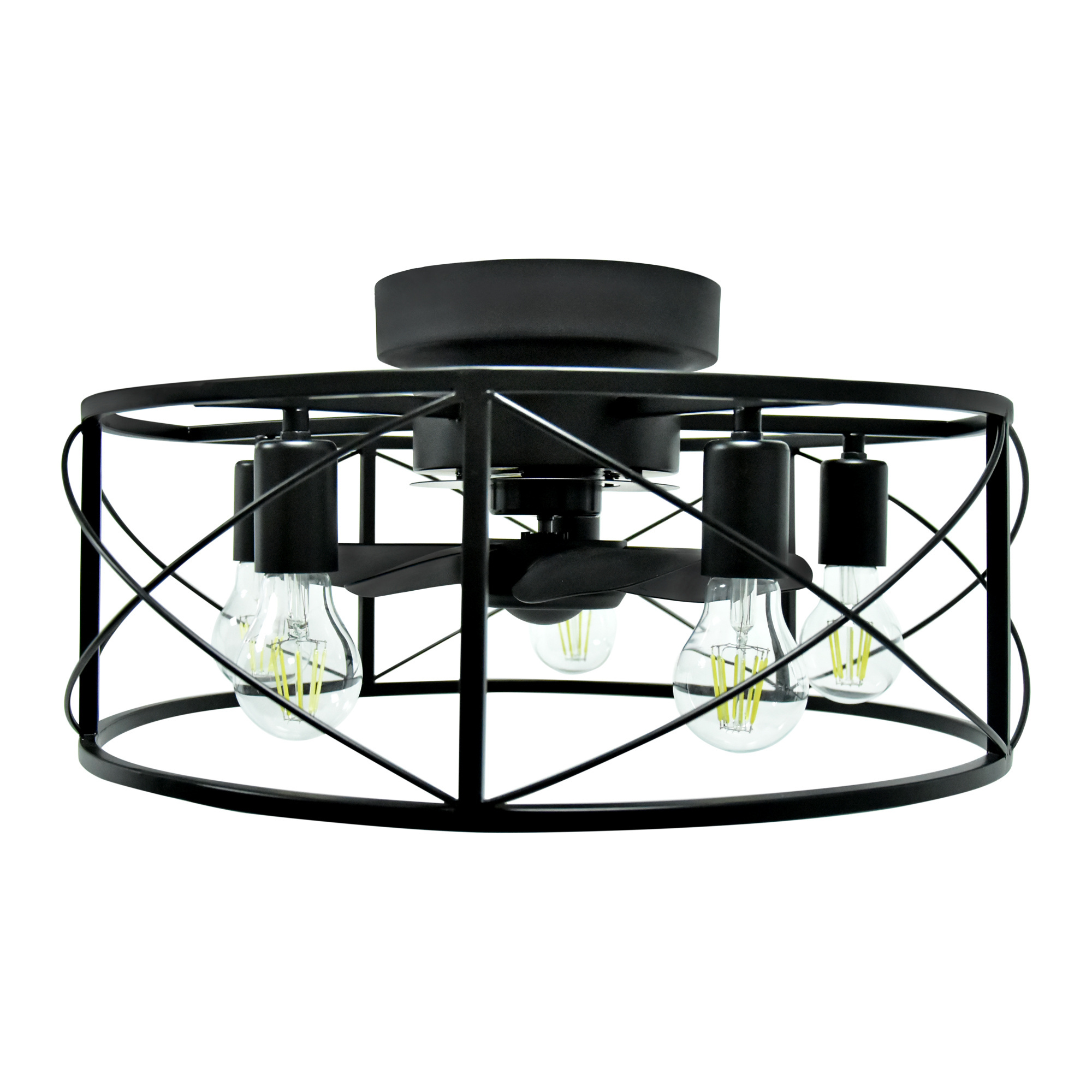 Caged Ceiling Fans with Lights and Remote,Bladeless Ceiling Fan,Low Profile Industrial Fan Bulbs for Porch,Patios,Kitchen,